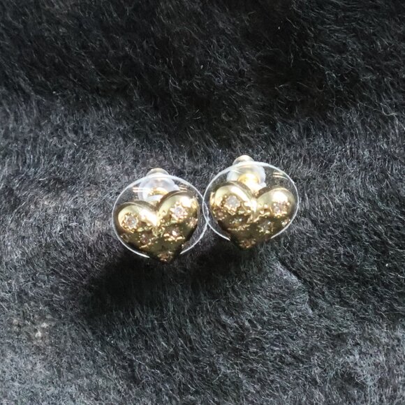 Kendra Scott Holland Gold Heart Stud Earrings White CZ - Picture 2 of 2